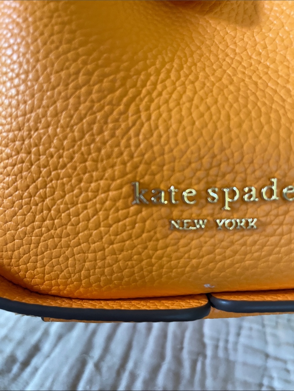 kate spade Pebbled Leather Shoulder Bag in Bright Orange with Gold Logo
